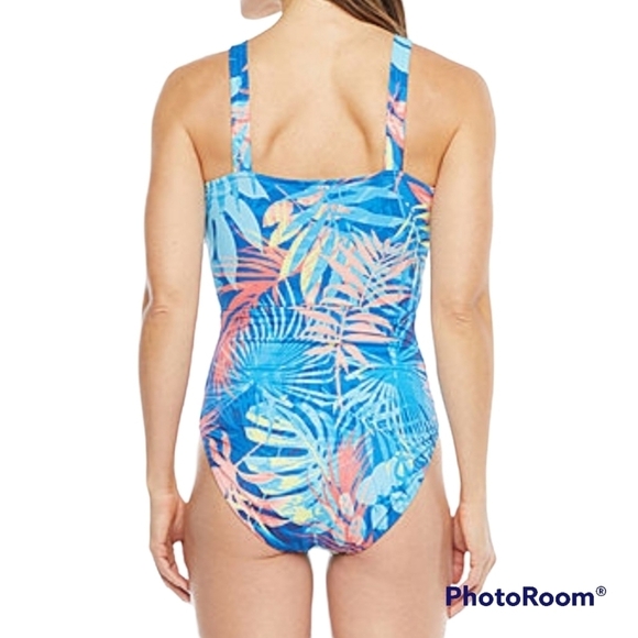 Tropical Blue and Pink One-Piece Swimsuit - Picture 3 of 7